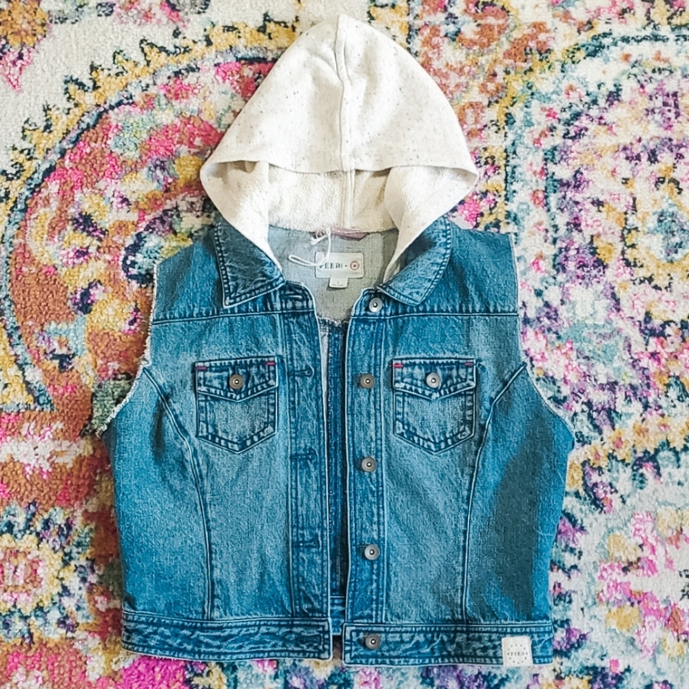 FEED Supply Denim Hooded Cropped Vest